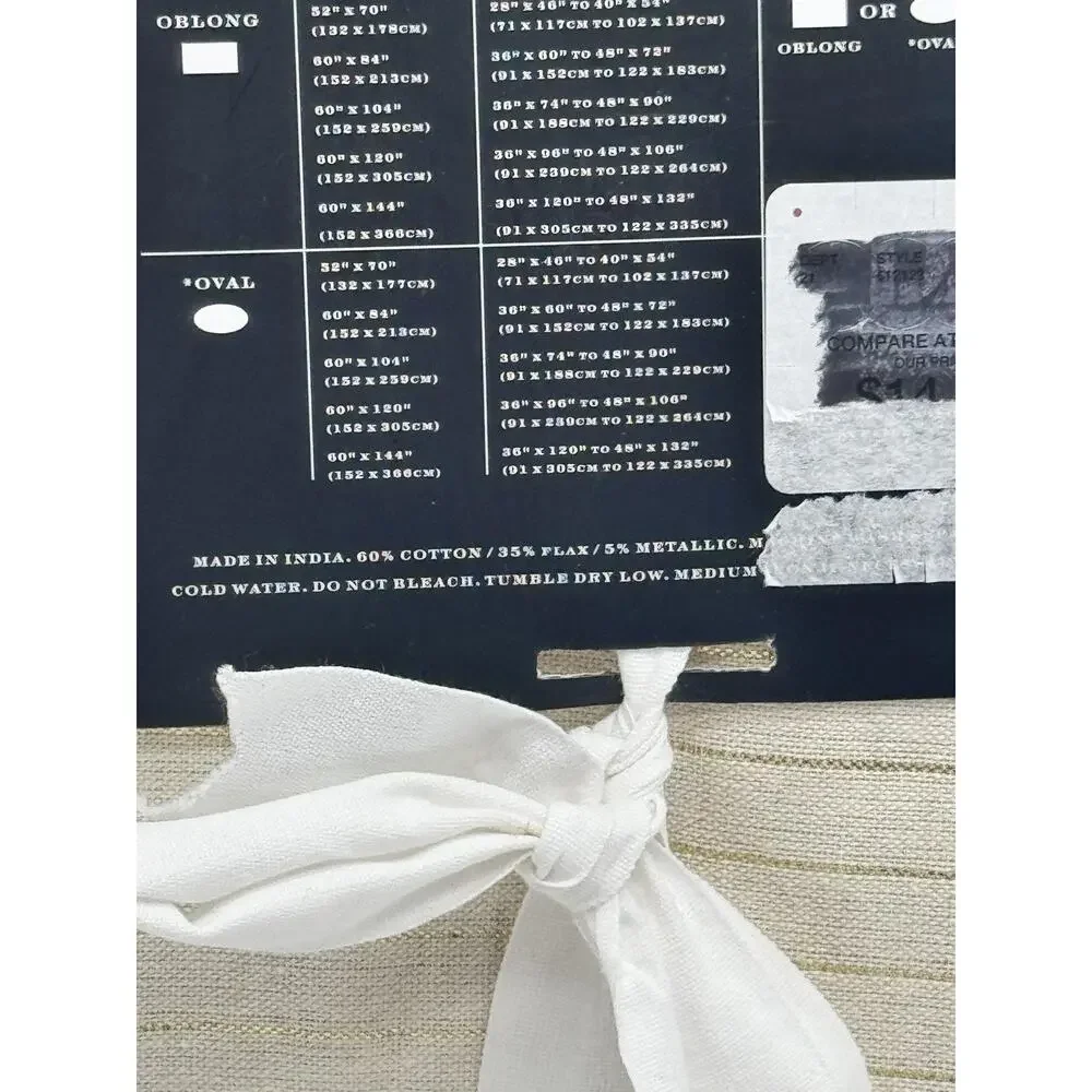 Max Studio Home Oblong Tablecloth 60x84 Beige Striped Flax Metallic Modern